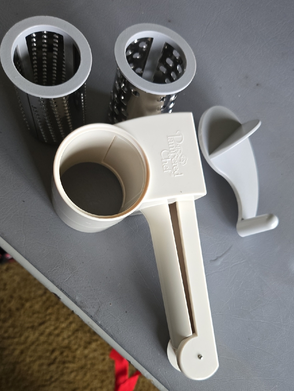 Pampered Chef White Rotary Grater with Stainless Drums
